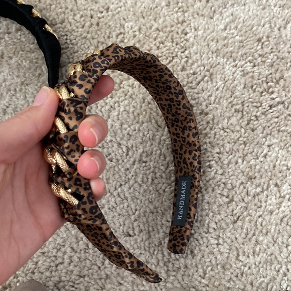 Set of chiche head bands - black and cheetah print with gr chain detail - Picture 2 of 5
